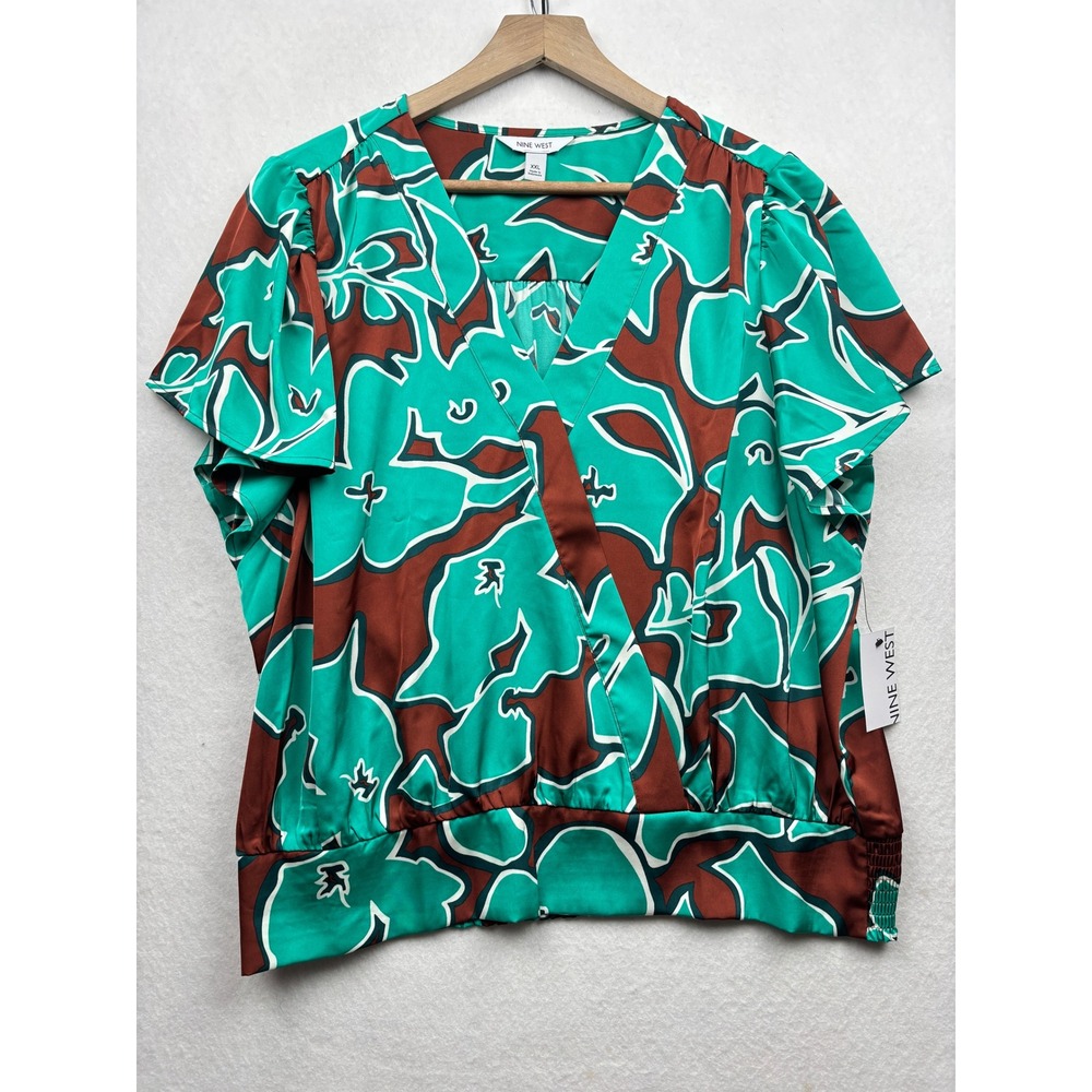Nine West Surplice Blouse Womens XXL Smocked Hem NWT